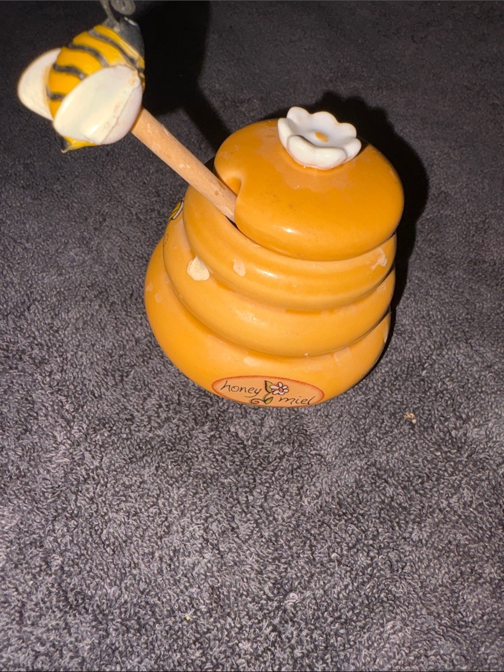 Ceramic Honey Pot with Bee Dipper - Yellow